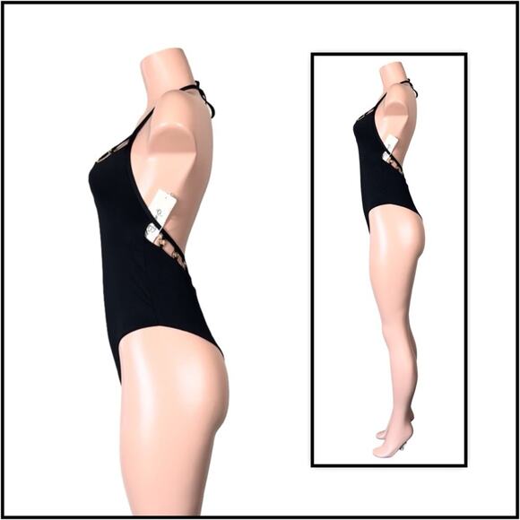 Beach Bunny Black Ireland Coated Rings One Piece SZ M $249 - Picture 5 of 11